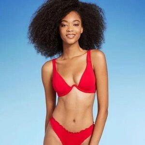Shade & Shore Red V Wire Bikini Top 34B
